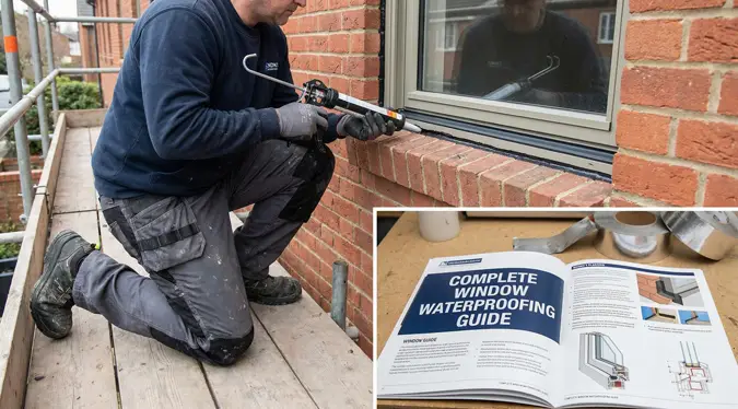 چسب زدن به قاب پنجره دوجداره برای ضد آب کردن پنجره